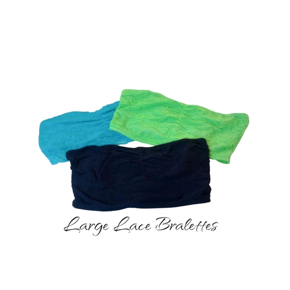 aerie Other - GILLY HICKS AERIE 3 Unlined Lace Bandeaus Strapless Bralettes Blue Lime Green L